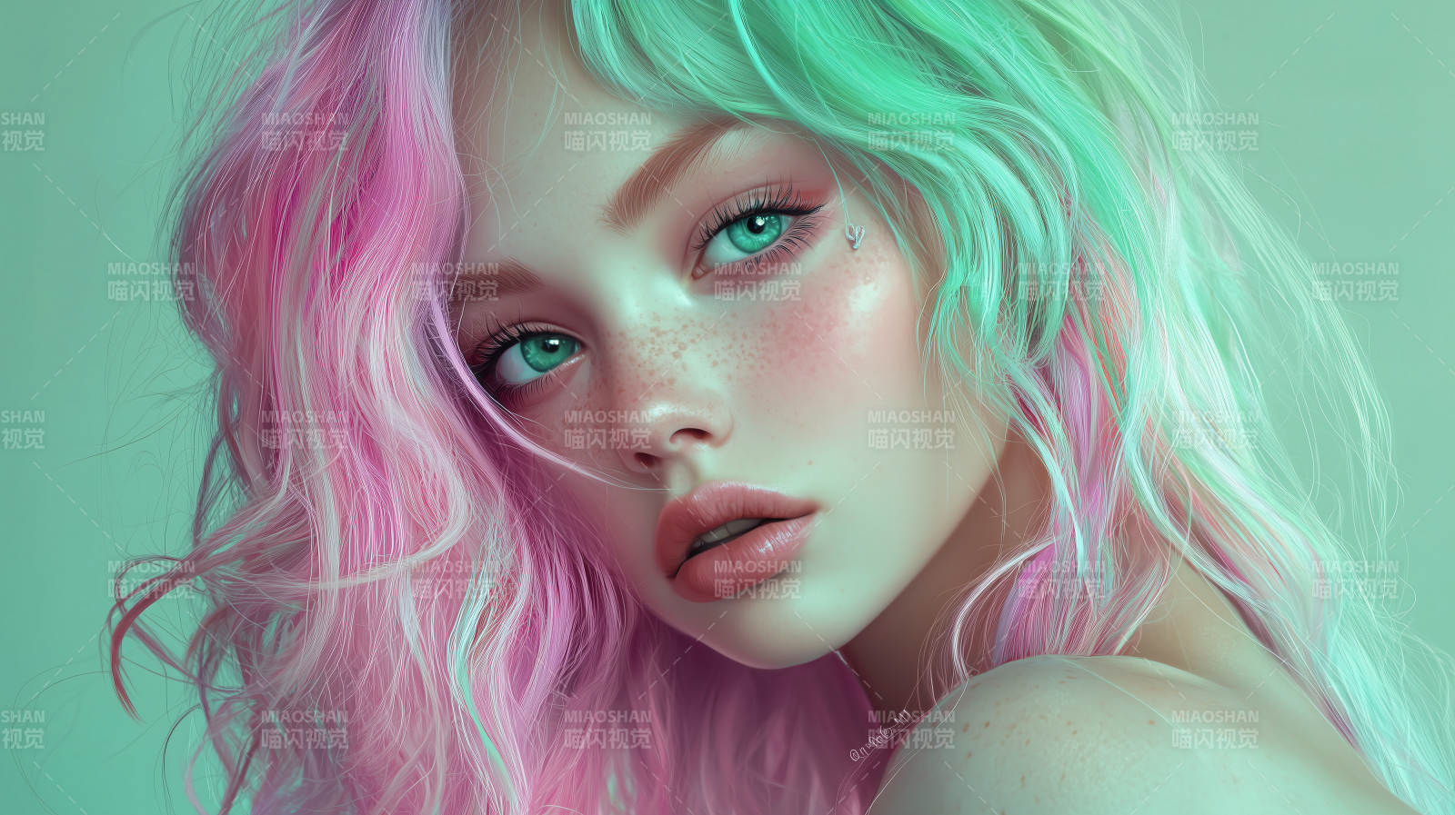 梦幻轻柔粉发少女图片