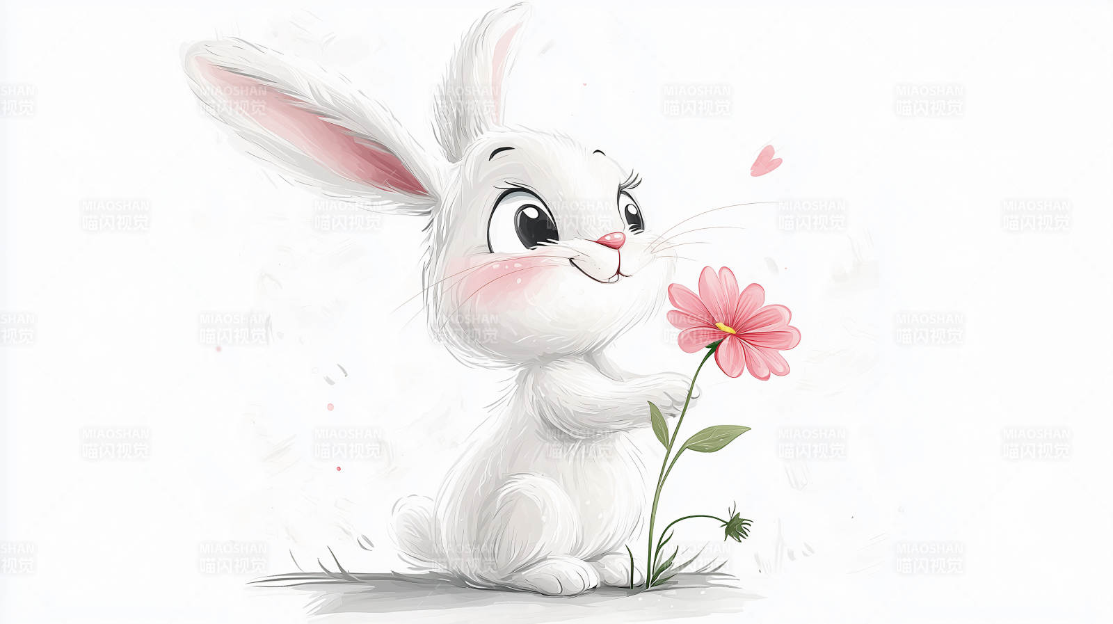 萌兔与粉花图片