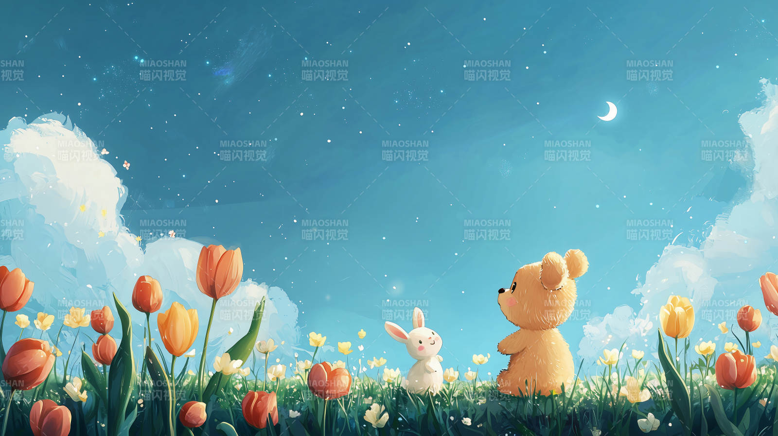 兔熊星空夜图片