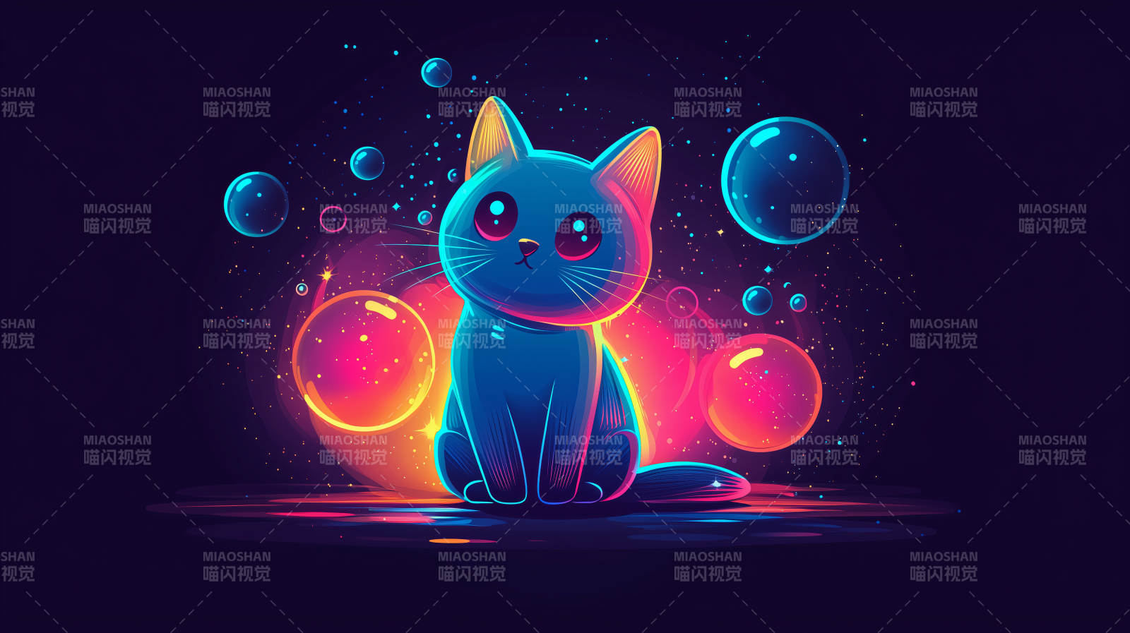 霓虹闪耀小猫图片