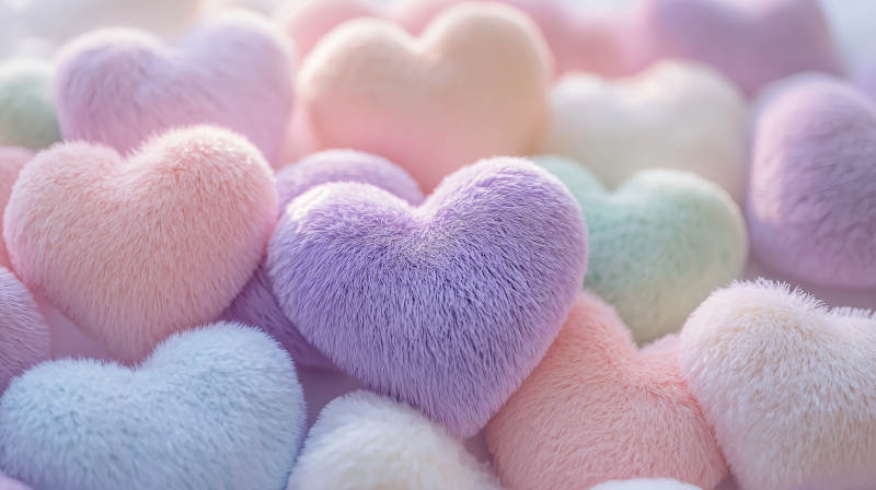 粉色毛绒爱心堆堆图片