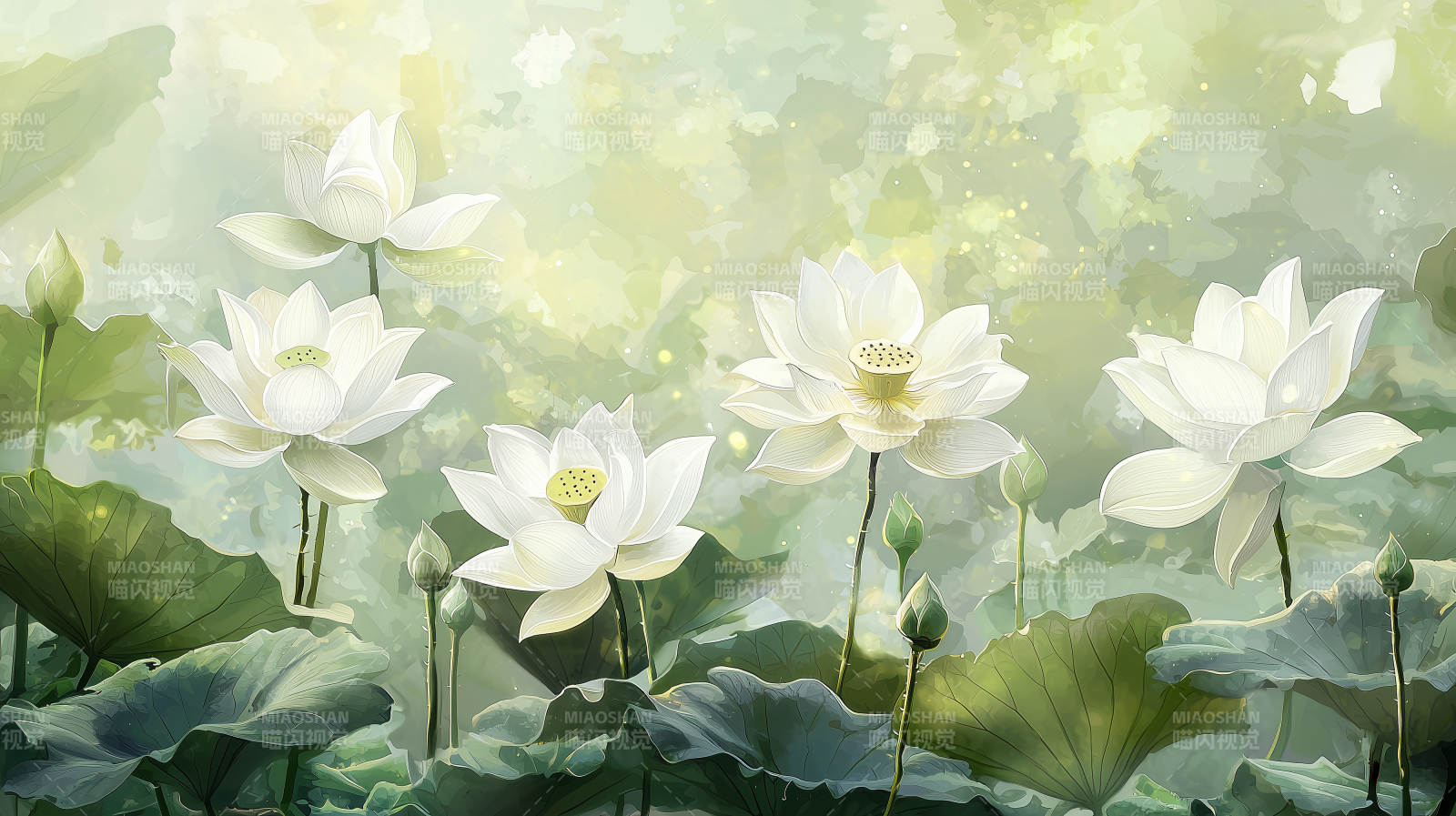 清雅白莲荷塘清韵图片