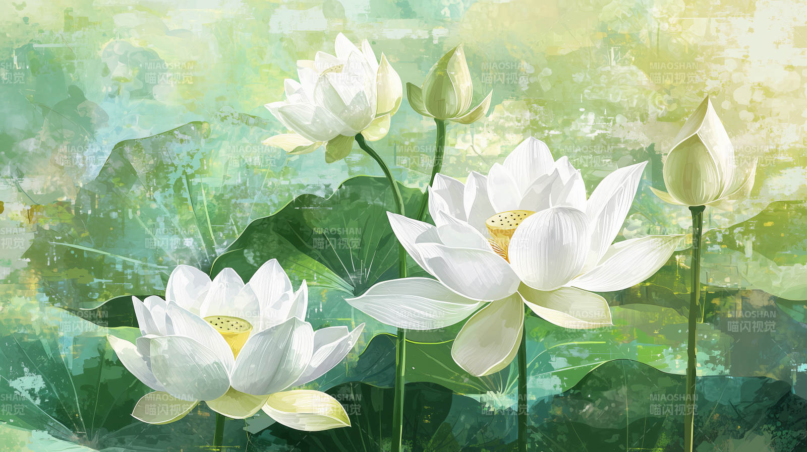 清雅白莲荷塘清韵图片