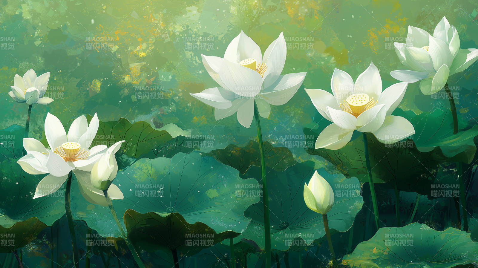 清雅白莲荷塘清韵图片