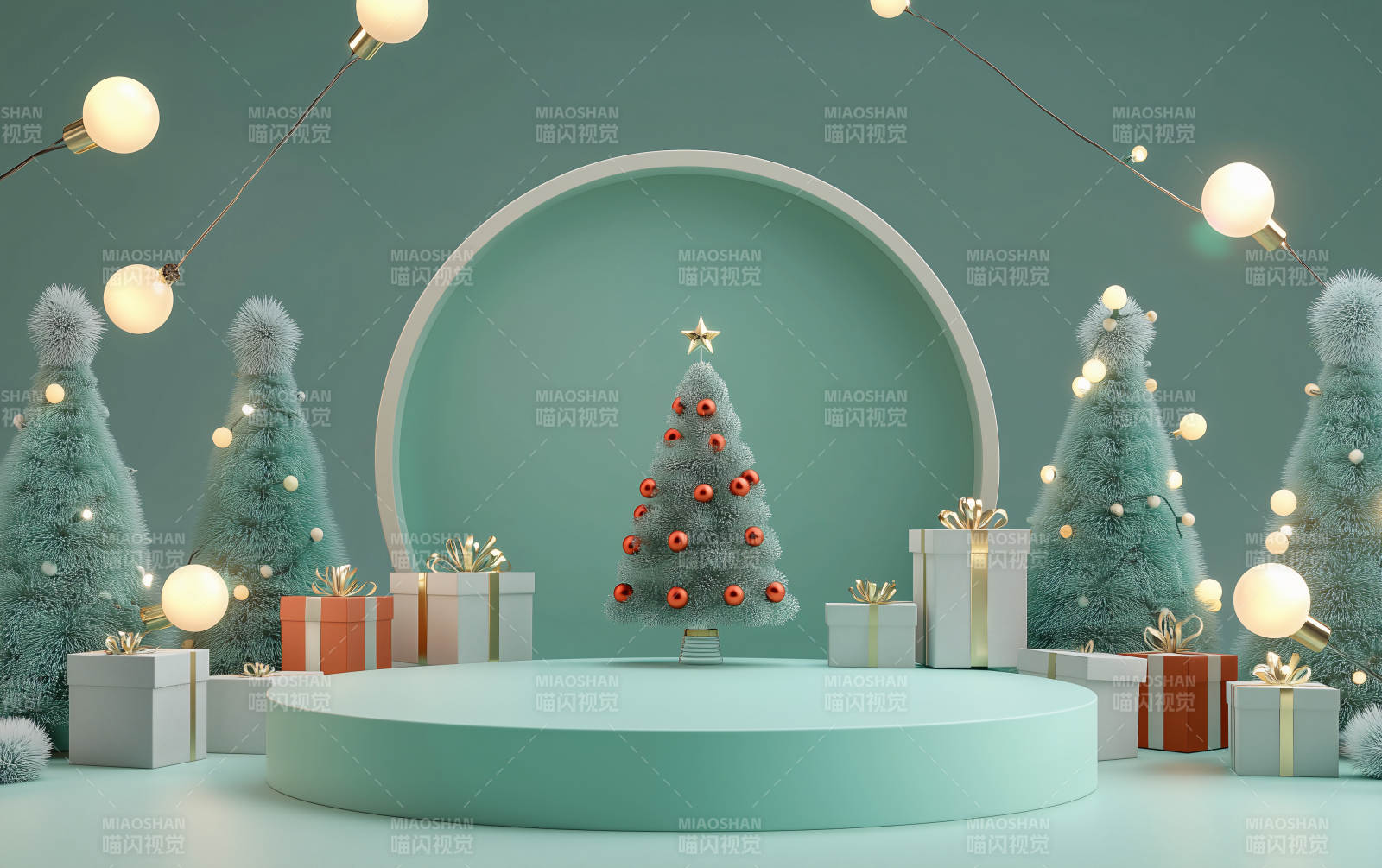 圣诞节礼物与绿松石场景图片