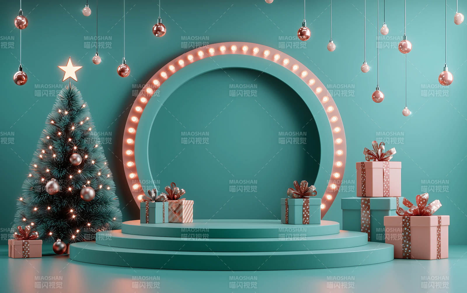 圣诞节礼物与绿松石场景图片