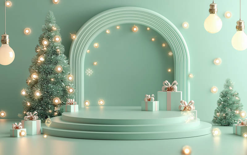 圣诞节礼物与绿松石场景图片