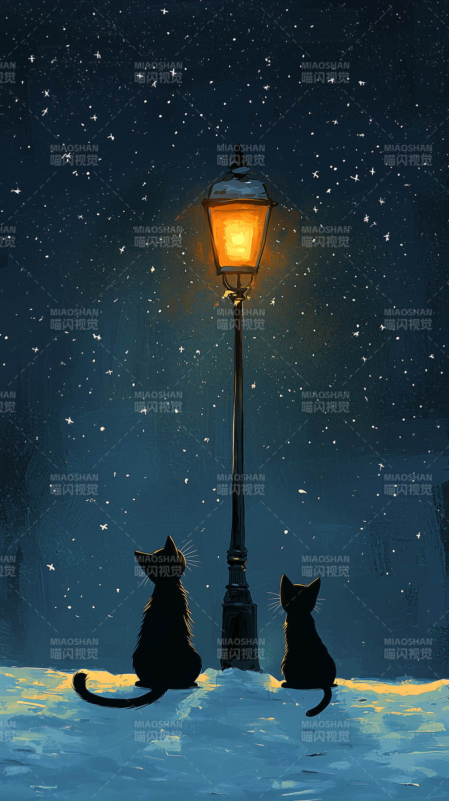 雪夜暖光下的温柔图片