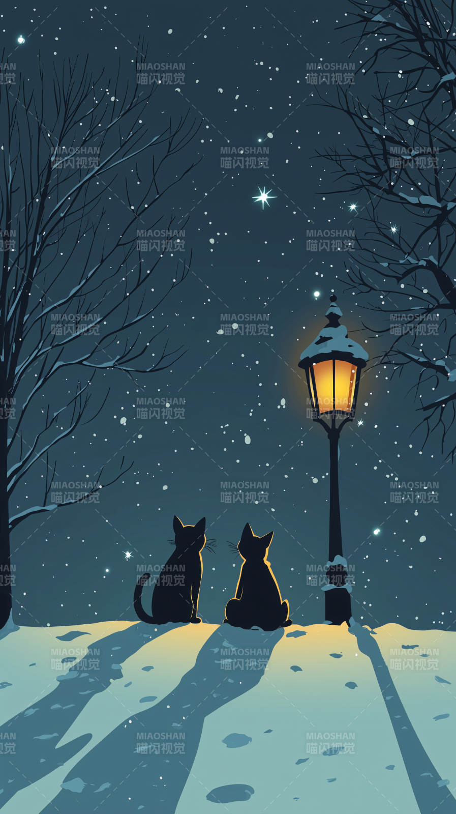 雪夜暖光下的温柔图片