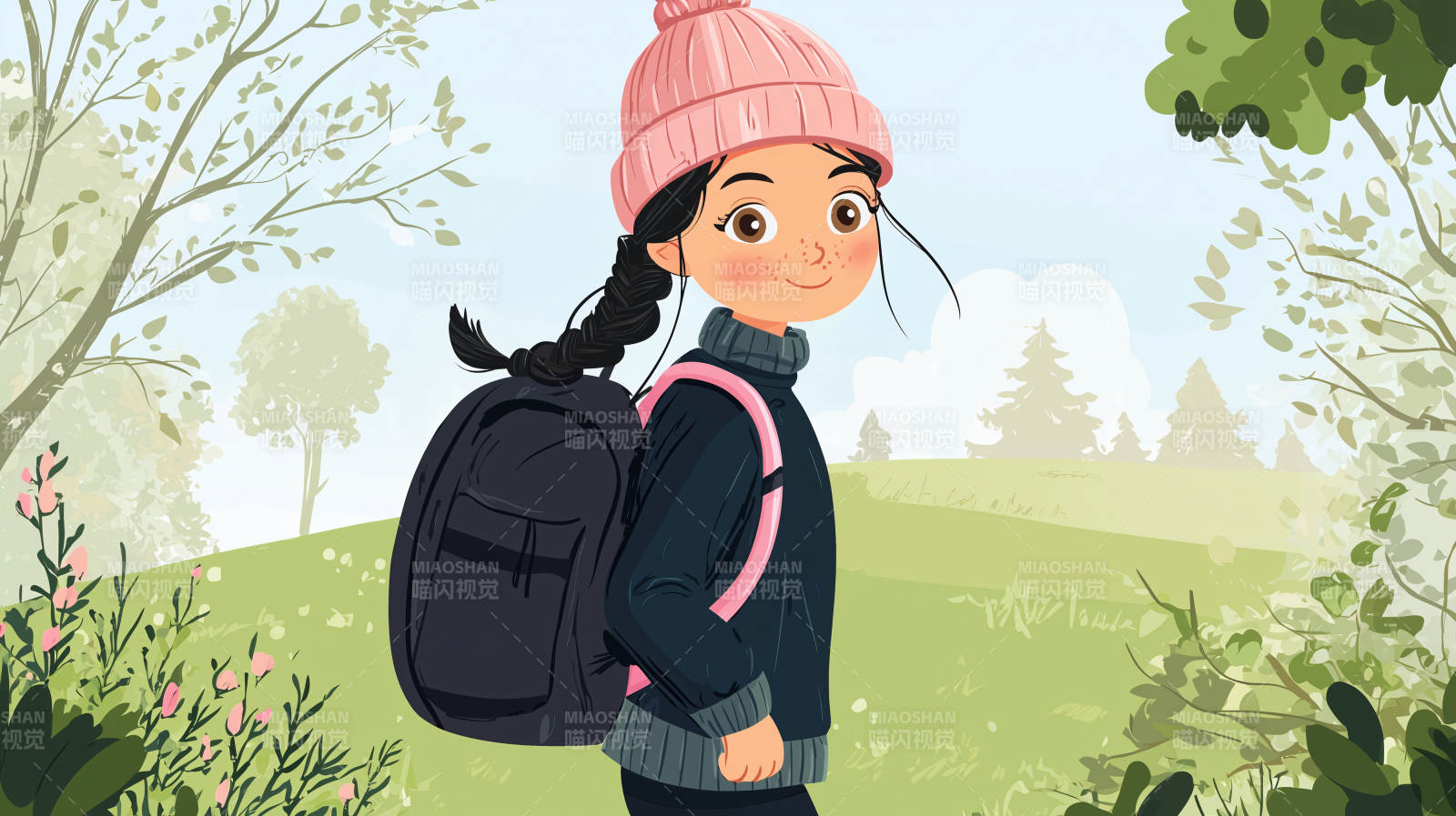 背着书包的小女孩图片