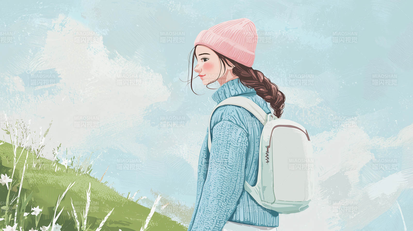 背着书包的小女孩图片