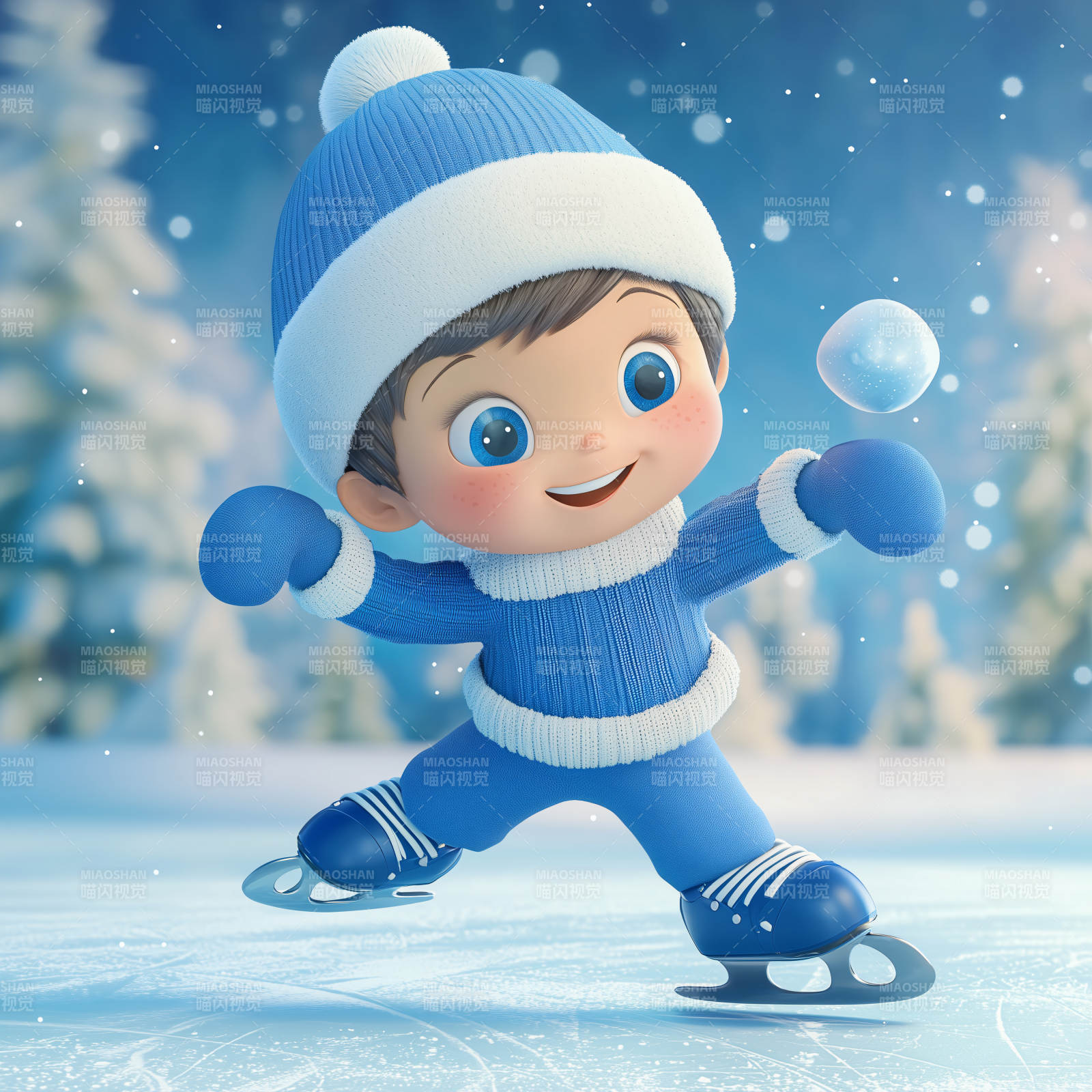 3D冰鞋滑冰男孩图片