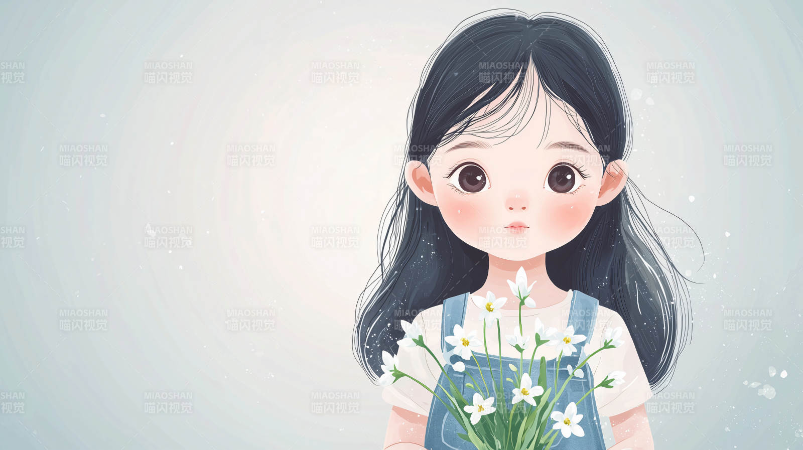 萌系女孩与小白花图片