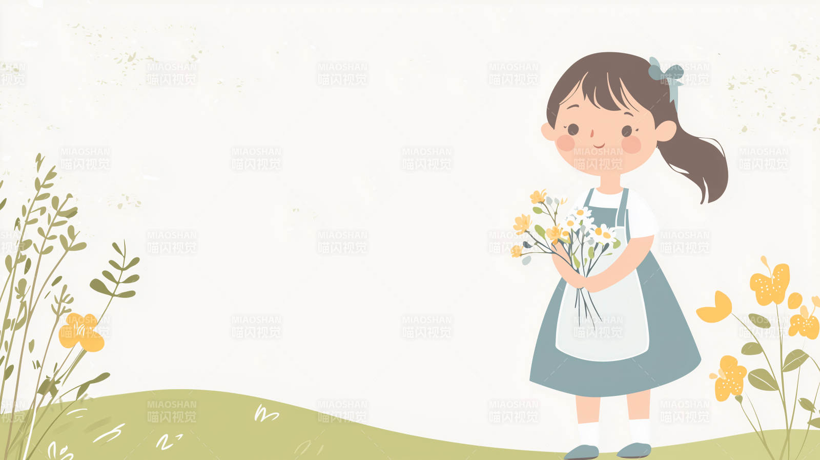 萌系女孩与小白花图片