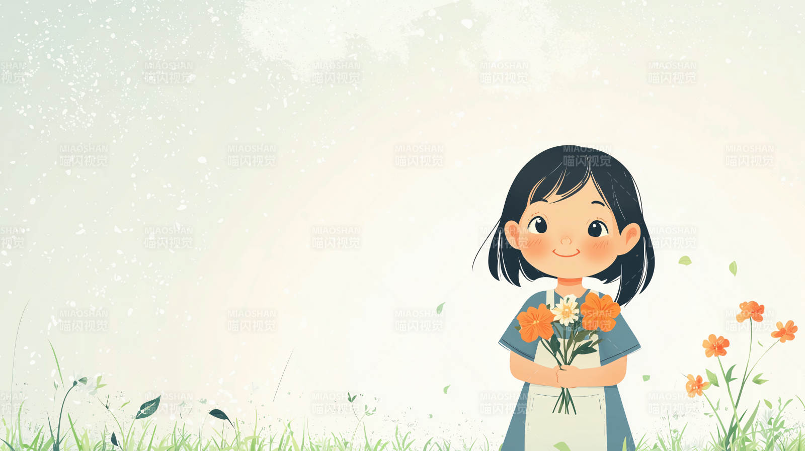 萌系女孩与小白花图片