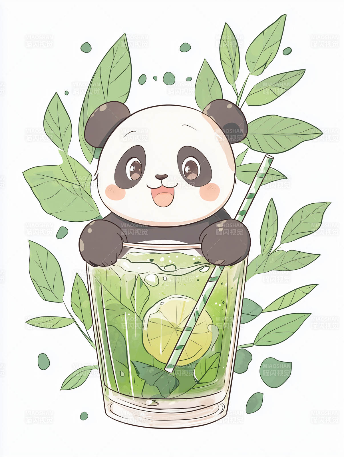 萌宠熊猫夏日青柠饮图片