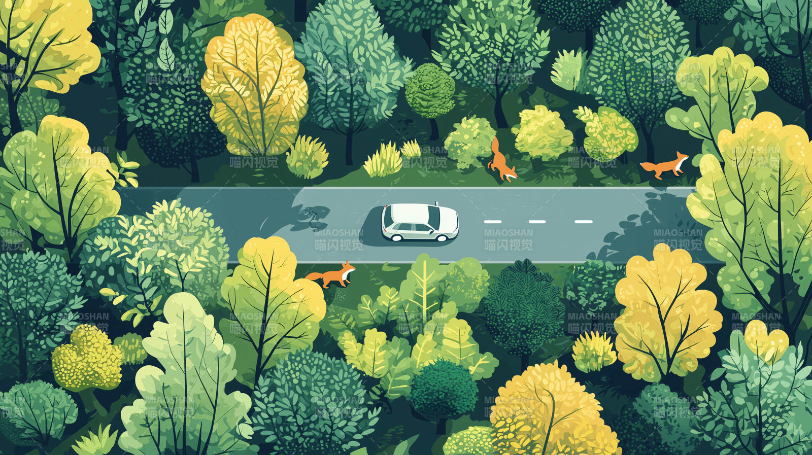 鸟瞰公路与树林图片