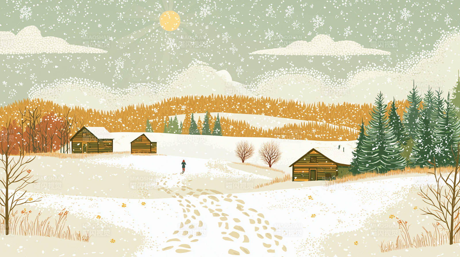 冬日雪景小屋图片