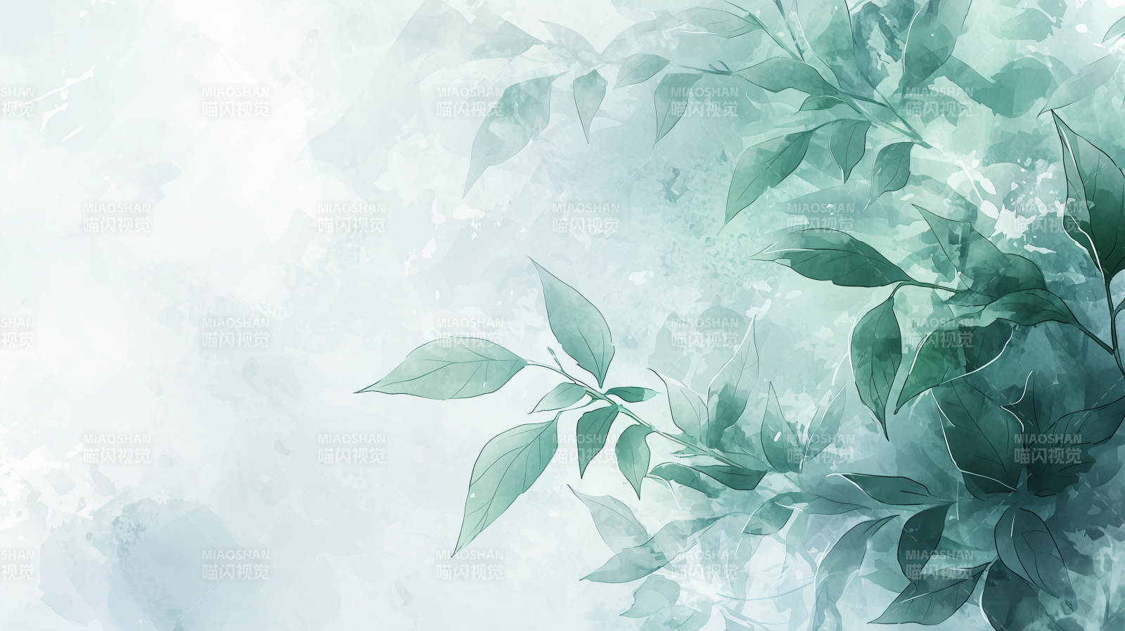 静谧蓝绿叶背景图图片