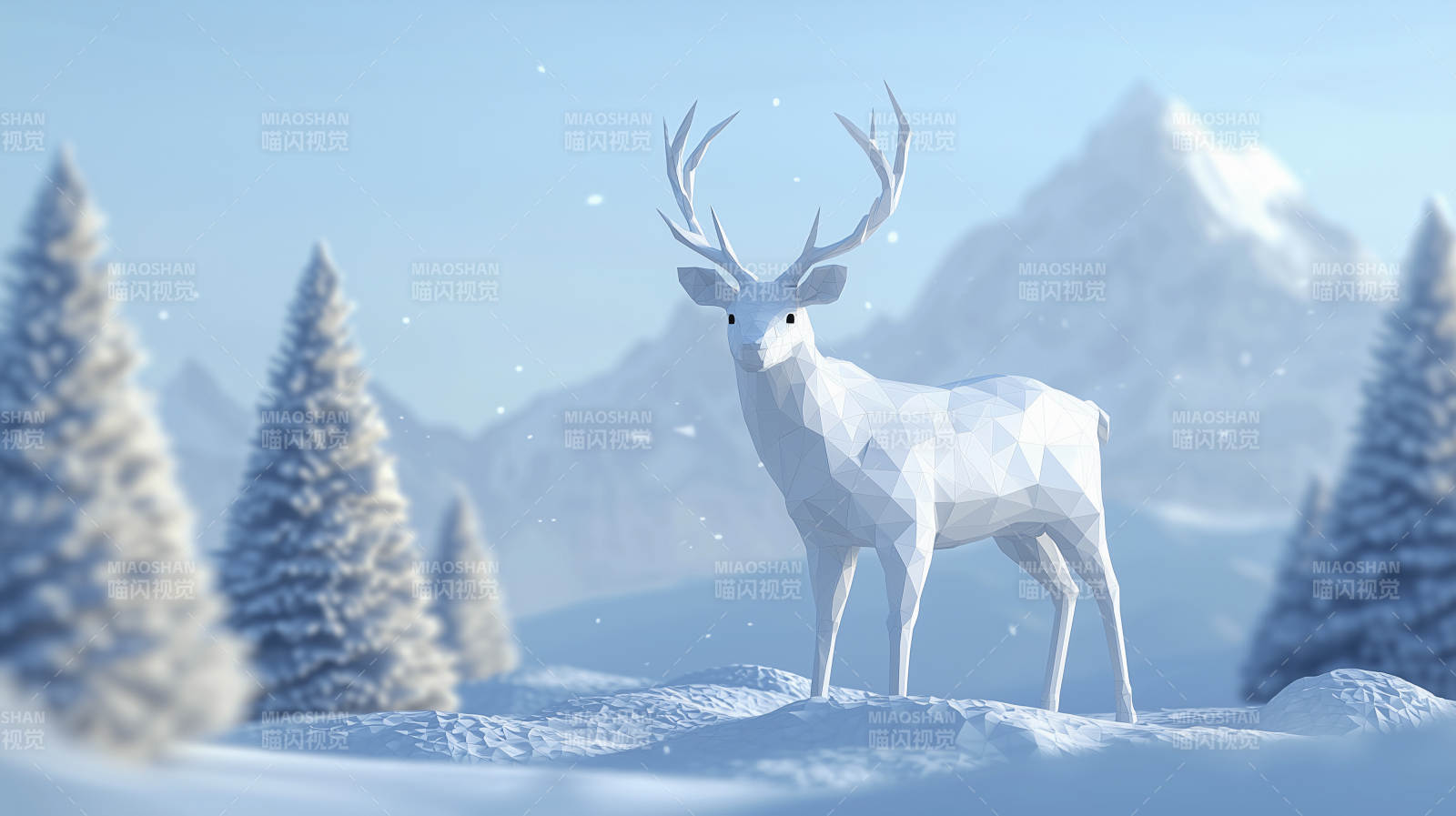 冬季仙境里的低多边形驯鹿图片