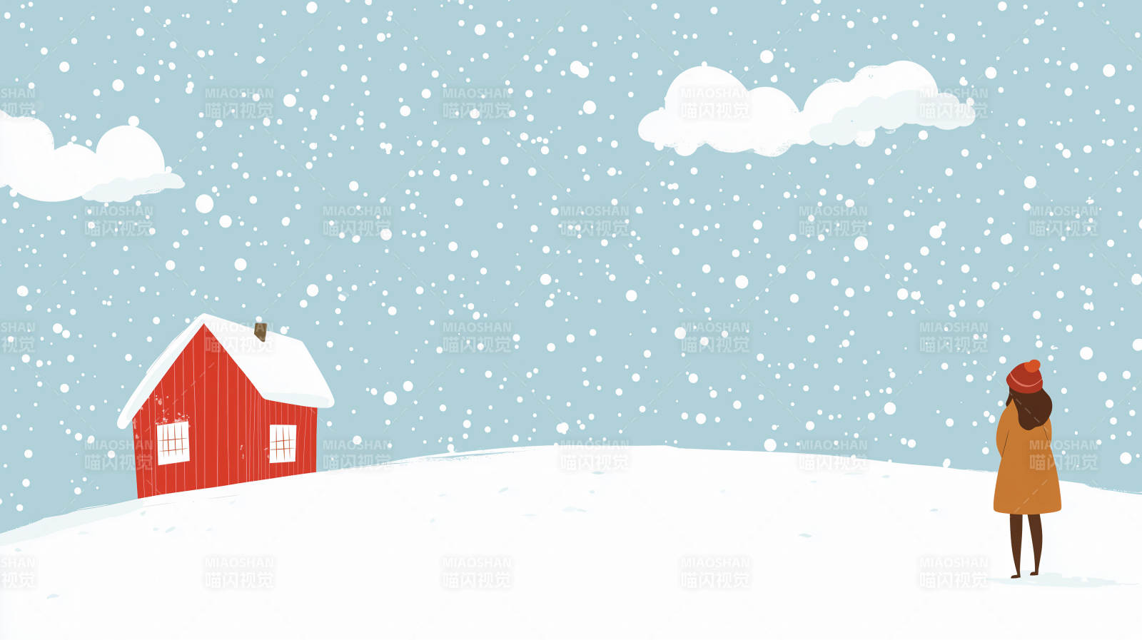 冬日雪景中的红色农舍图片