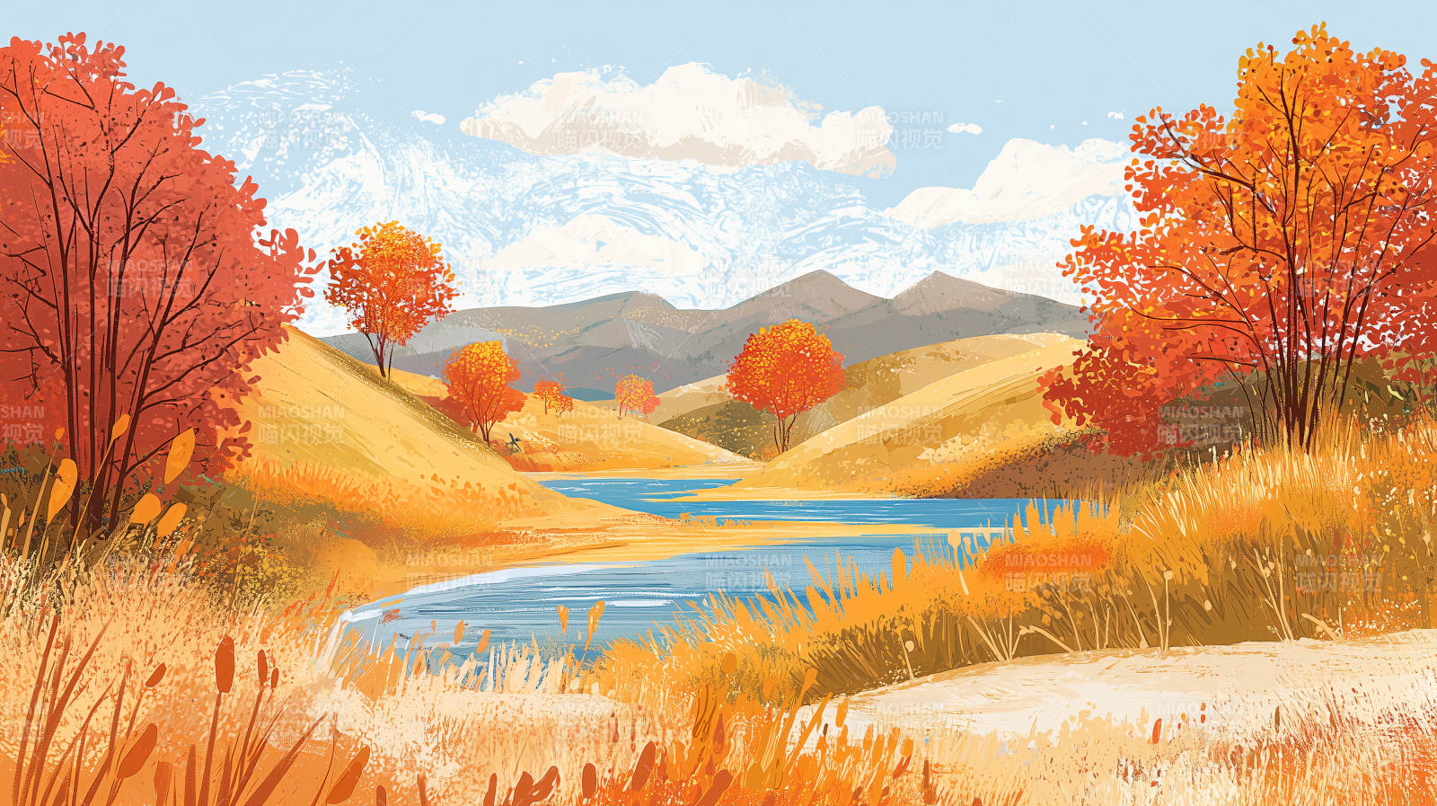 秋日山谷宁静之景图片