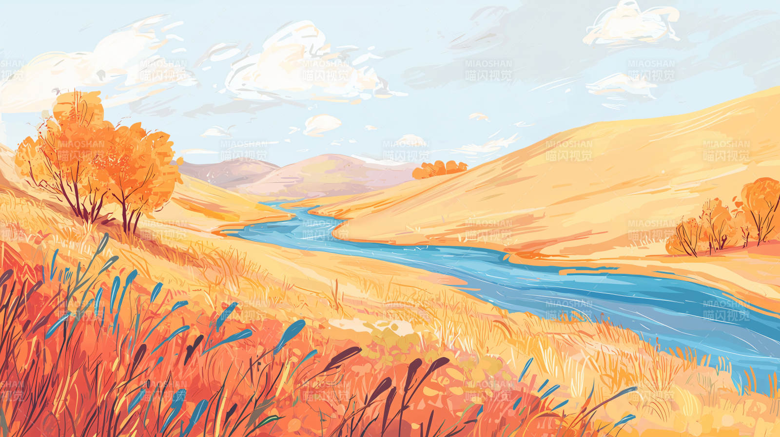 秋日山谷宁静之景图片