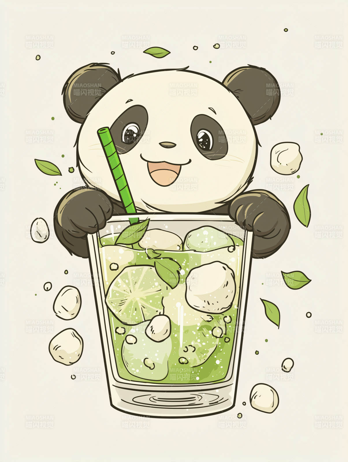 萌宠熊猫夏日青柠饮图片