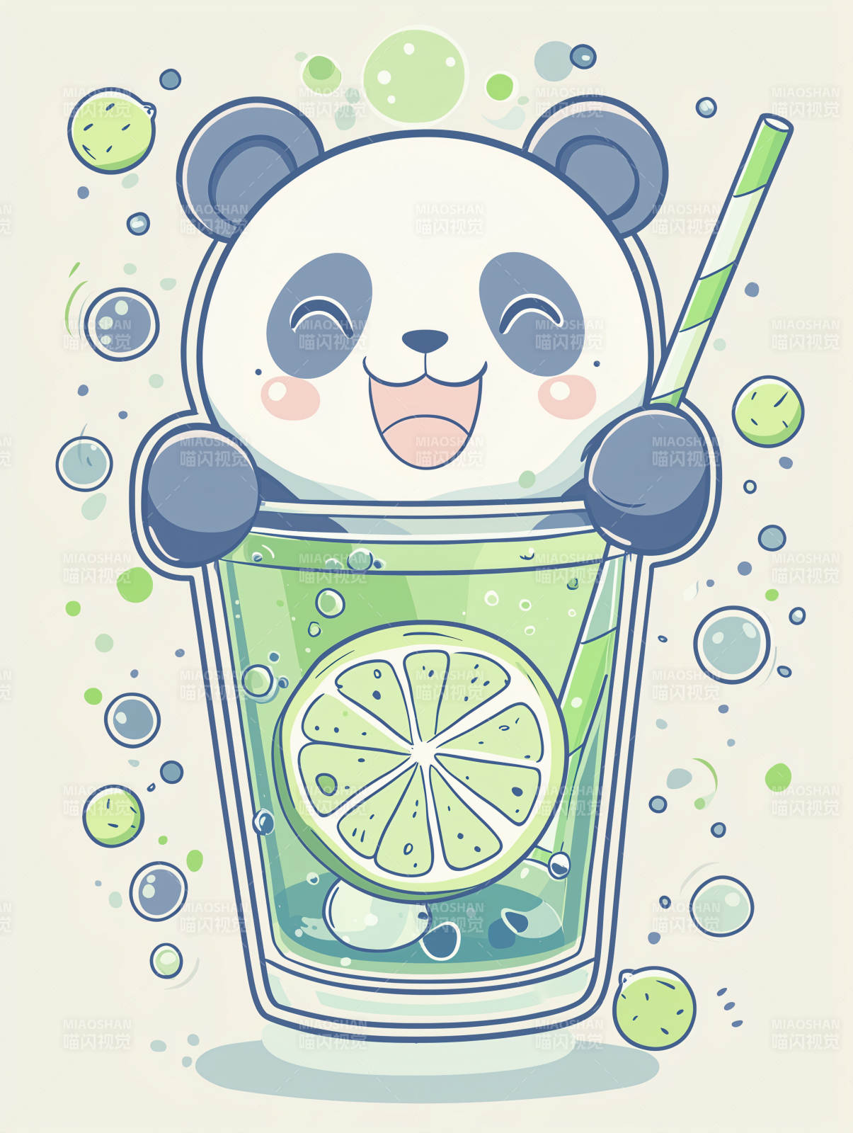萌宠熊猫夏日青柠饮图片