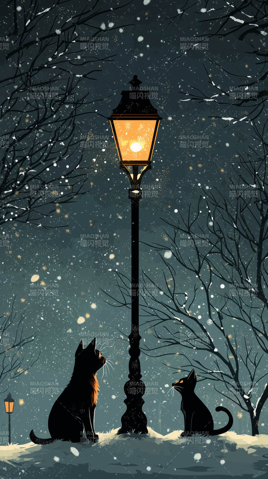 雪夜暖光下的温柔图片