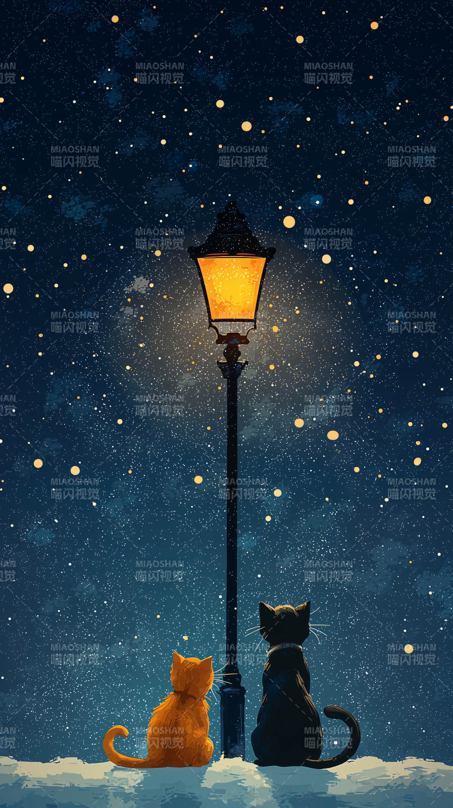 雪夜暖光下的温柔图片