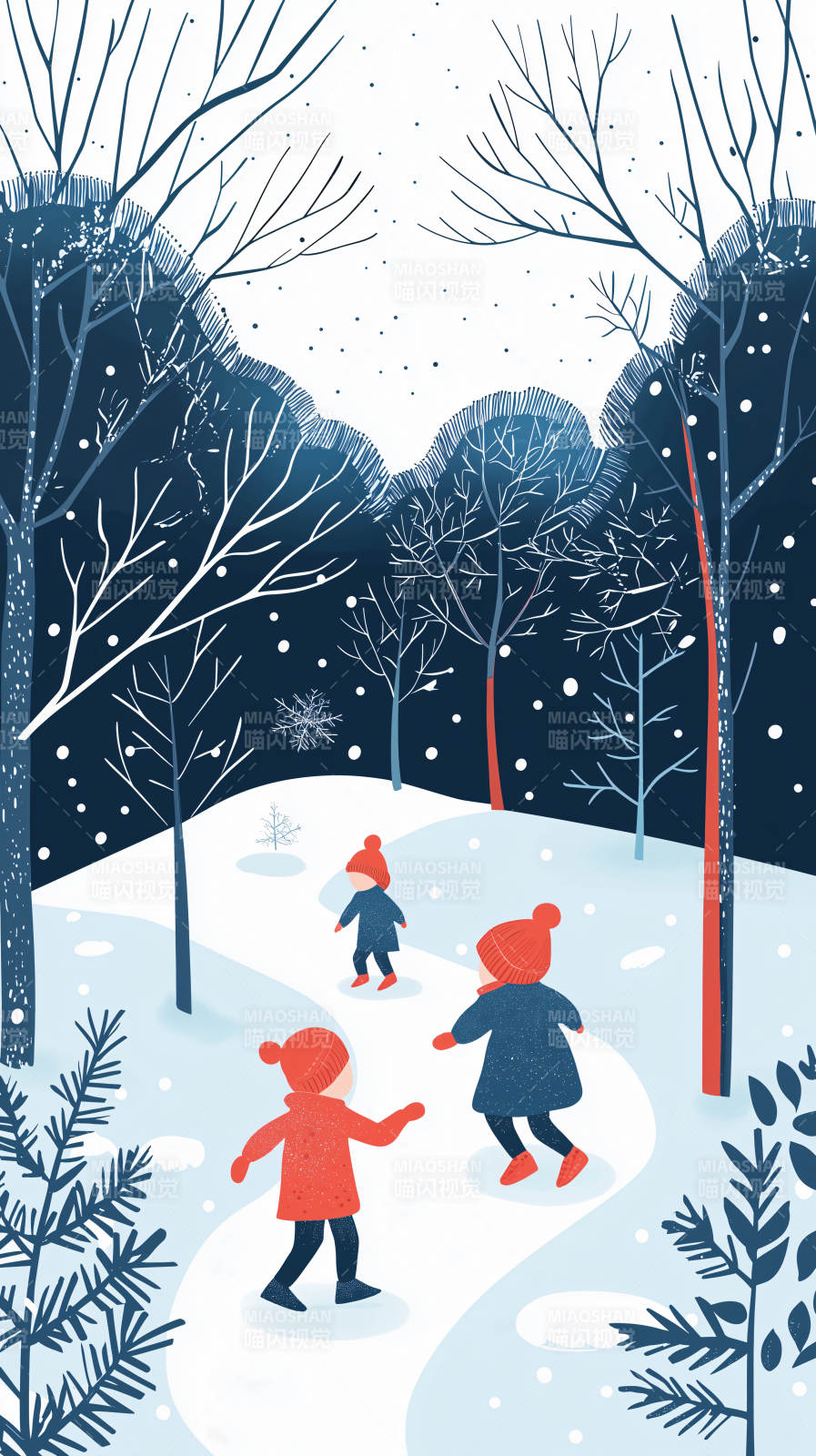 冬日童趣雪中漫步图片