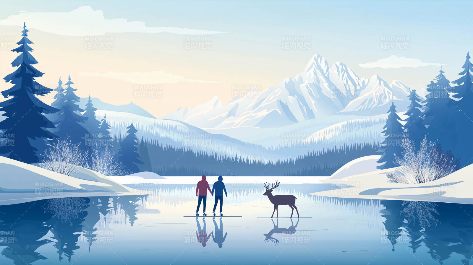 冬日雪景中的红色农舍图片