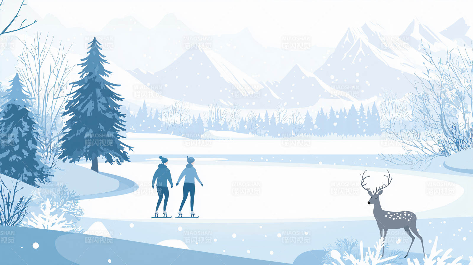 冬日雪景中的红色农舍图片