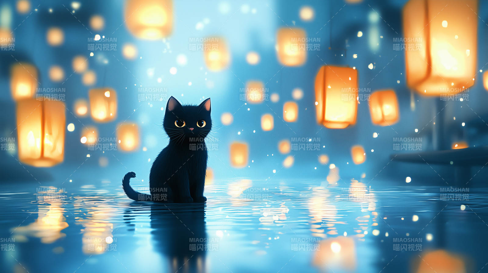 静谧夜色里的黑猫图片