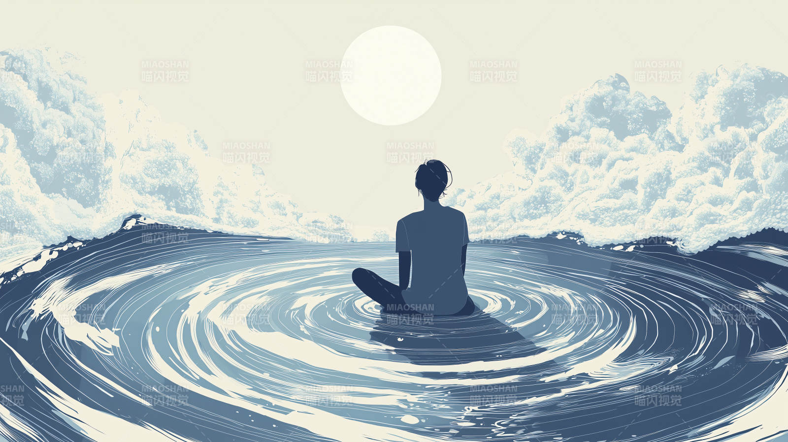 独自坐在海面上的人图片