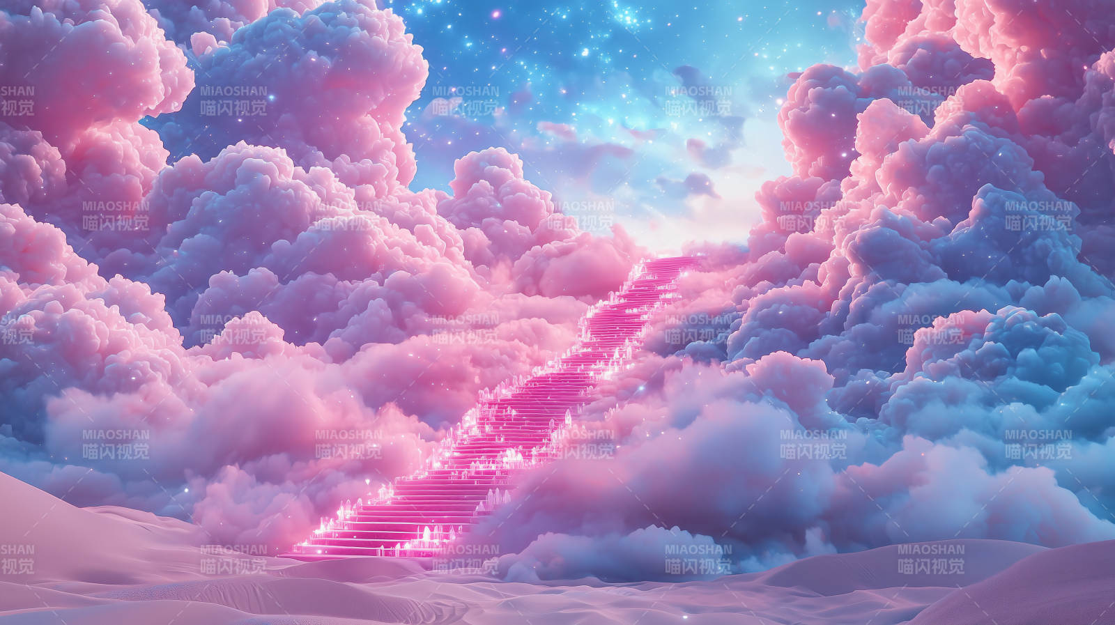 通往粉色云端的阶梯图片