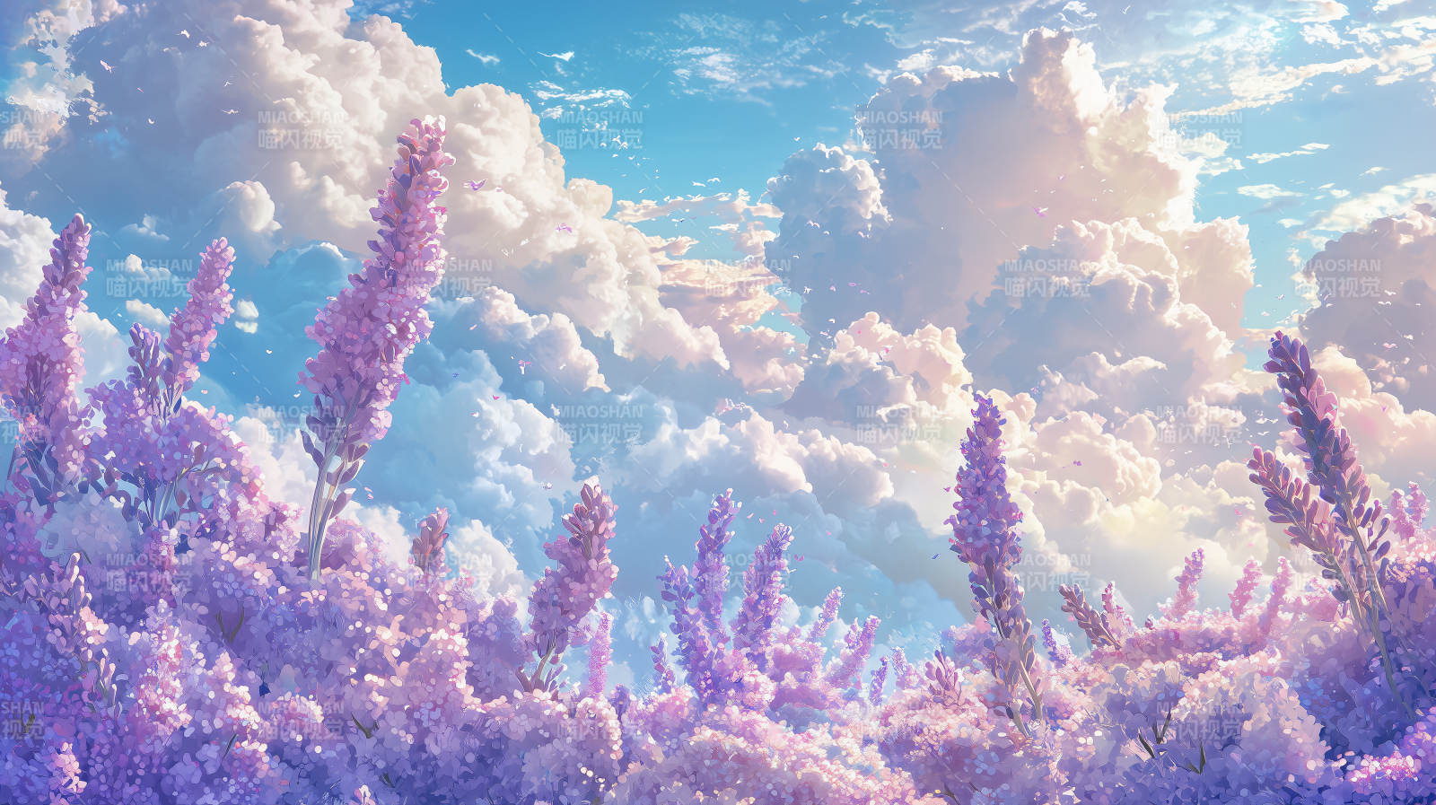 梦幻般的粉色花田图片