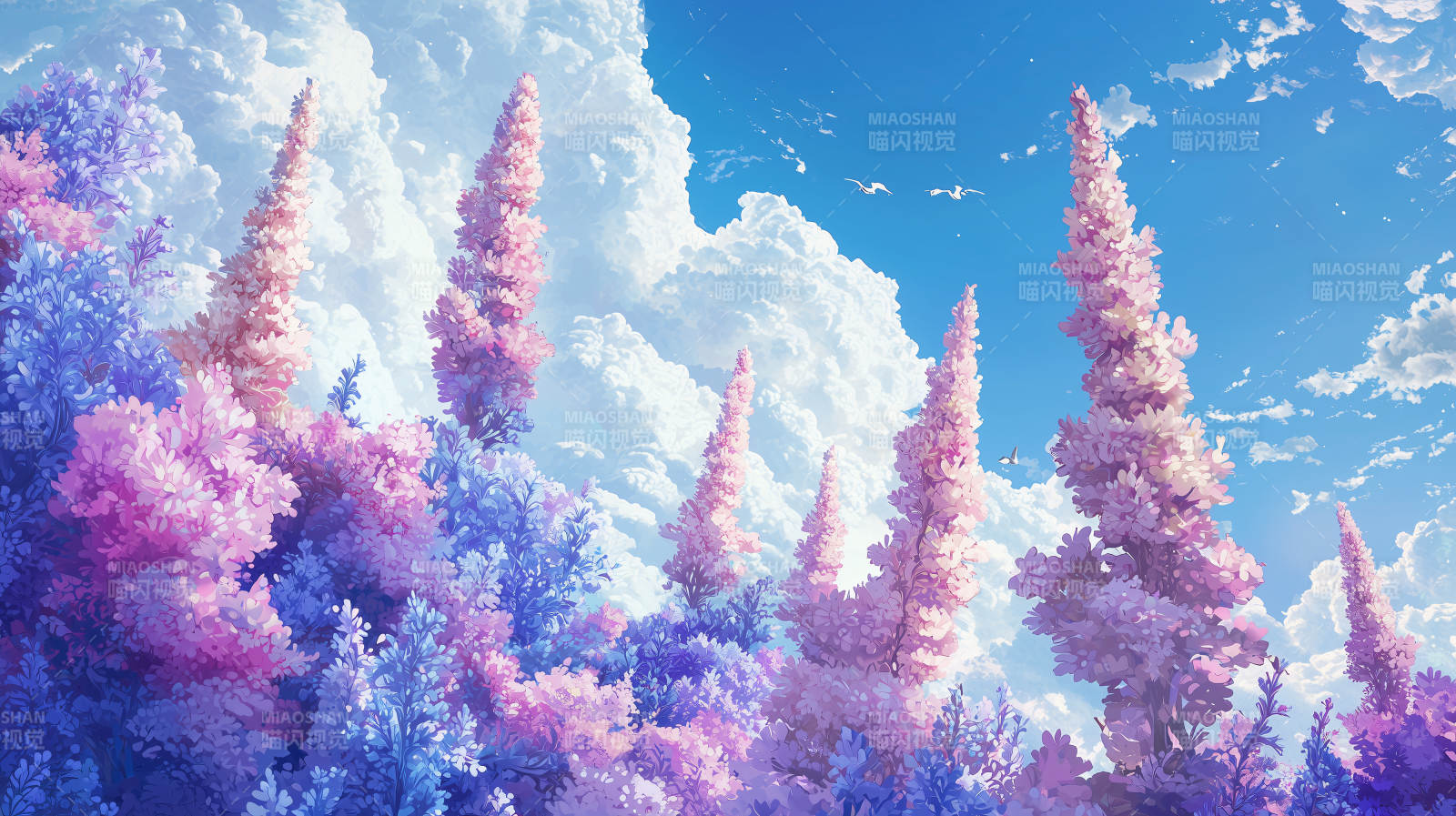 梦幻般的粉色花田图片