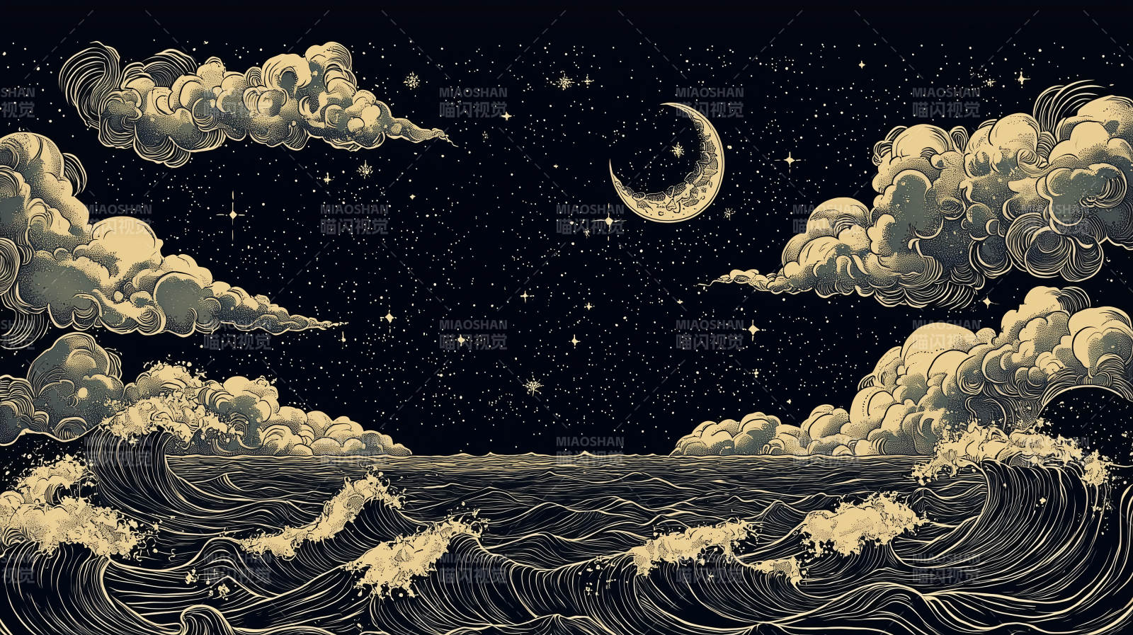 梦幻星空下的海浪图片