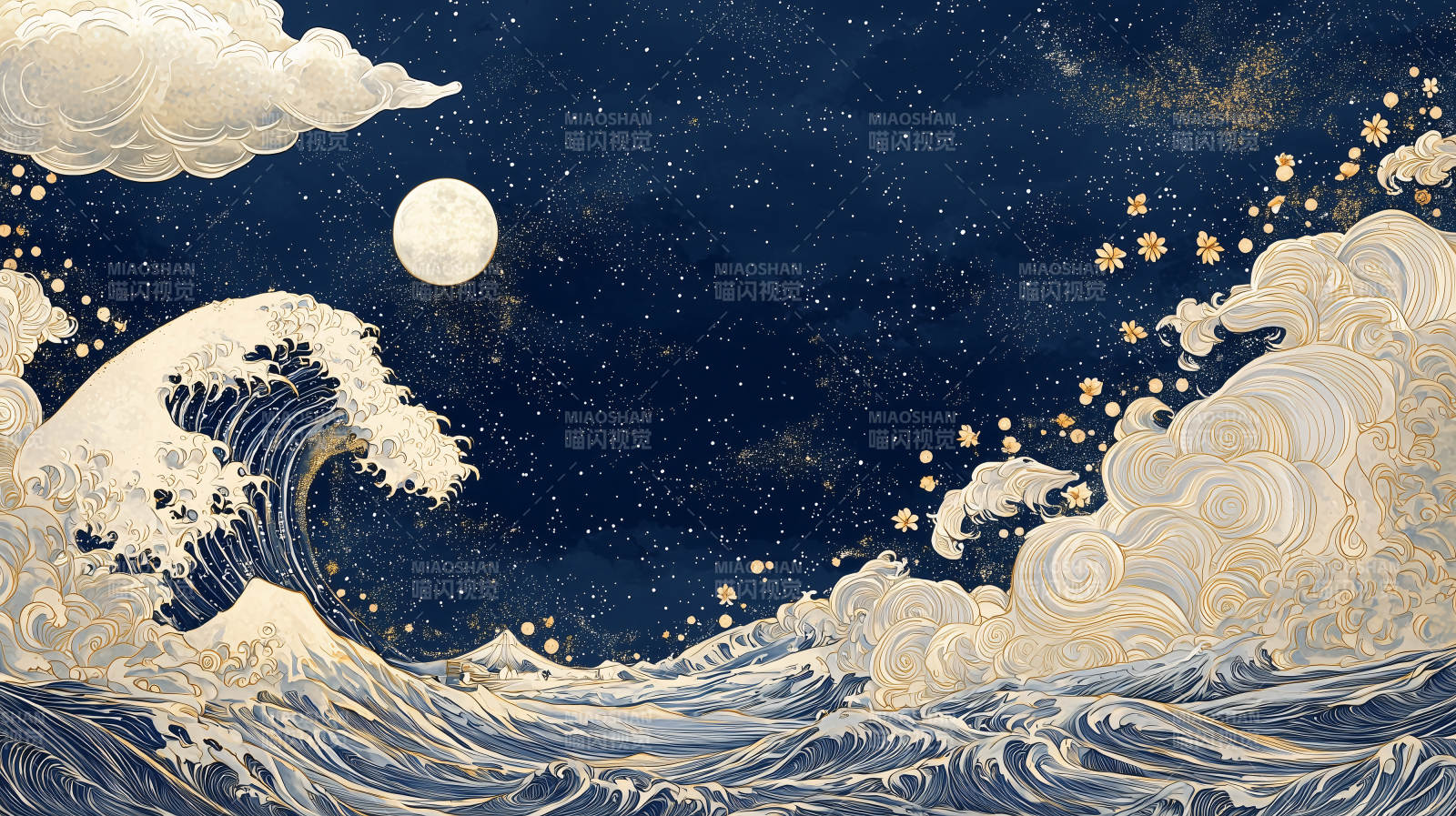 梦幻星空下的海浪图片