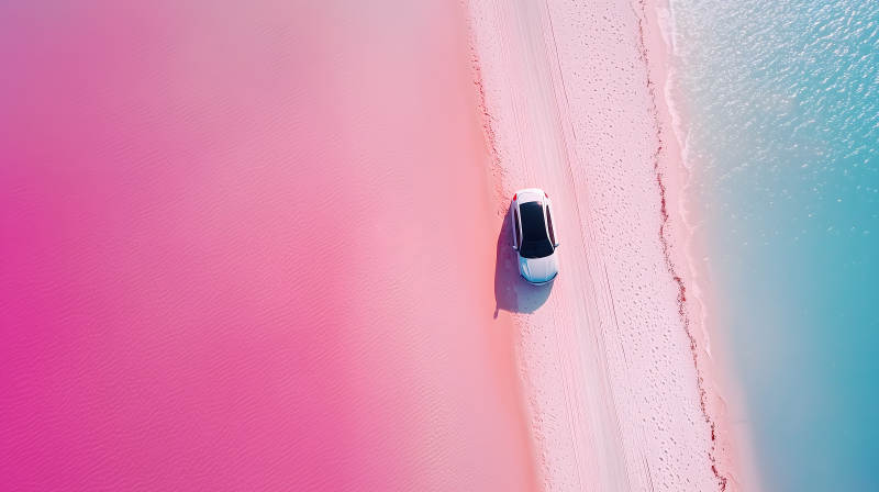 粉色盐湖上的纯白之旅图片