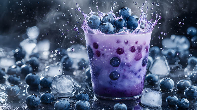 冰爽蓝莓饮品飞溅瞬间图片