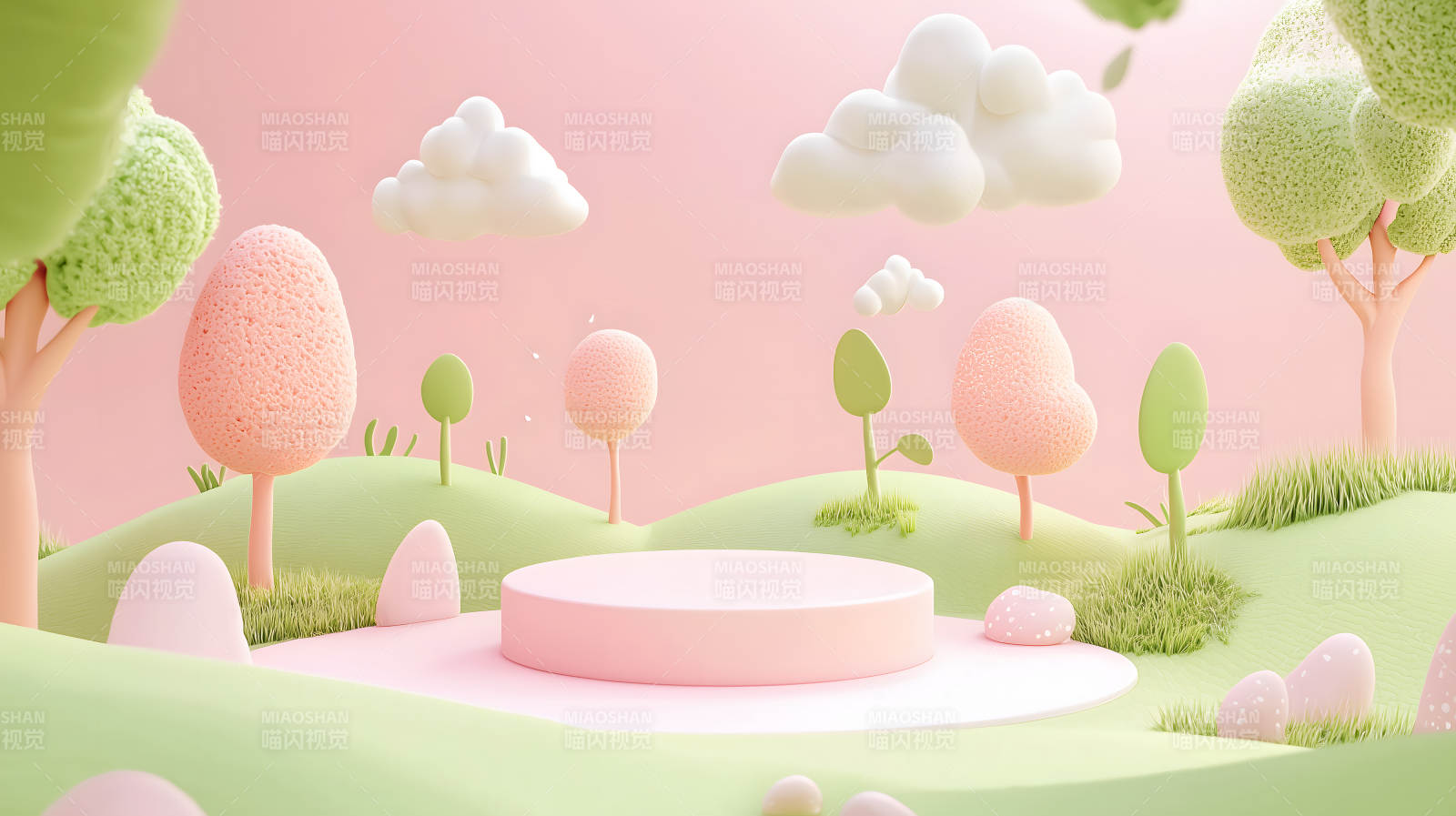 童趣草地上的圆形展台图片