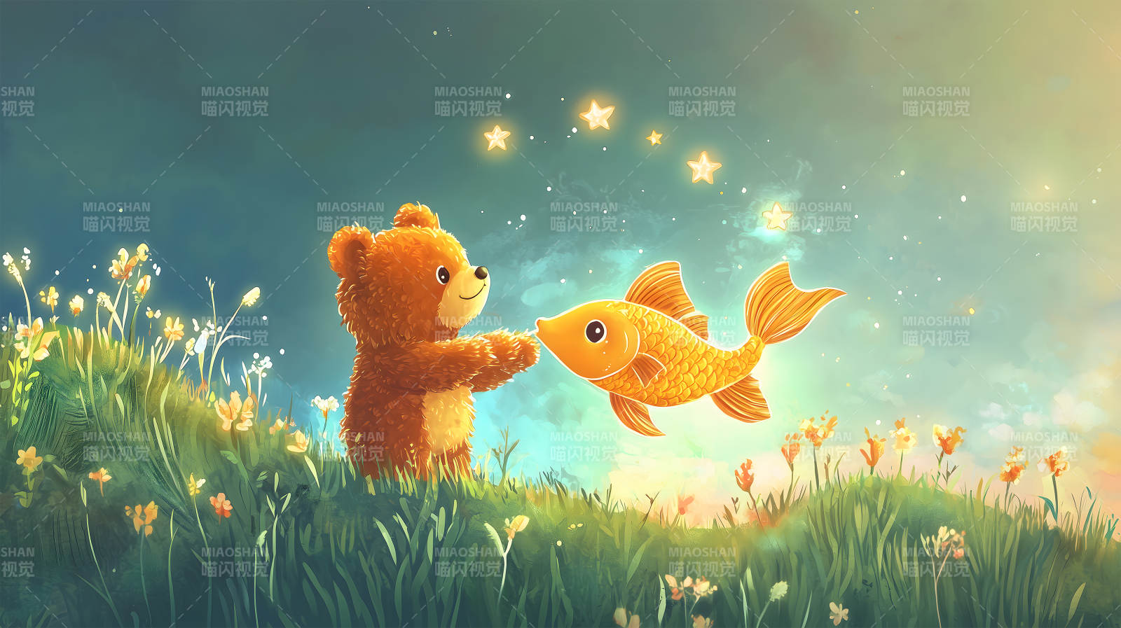 小熊与金鱼的奇幻相遇图片
