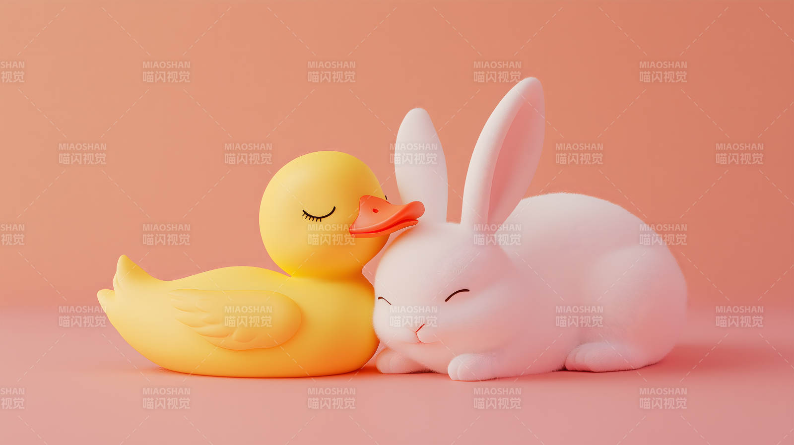 小鸭与兔子的甜蜜梦境图片