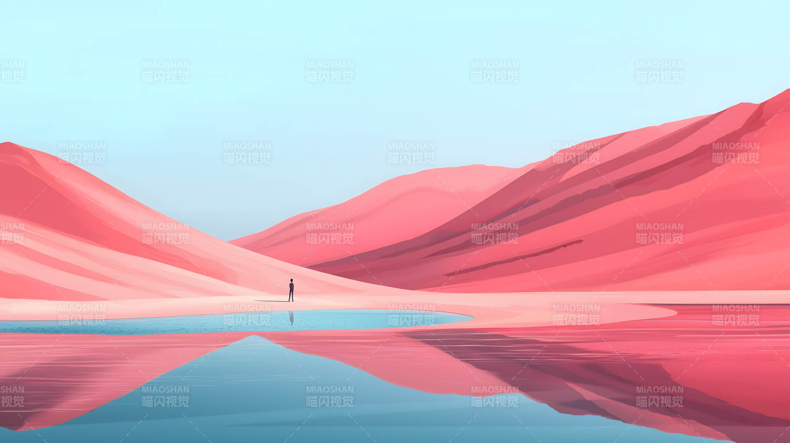 粉色沙丘的孤独旅人图片