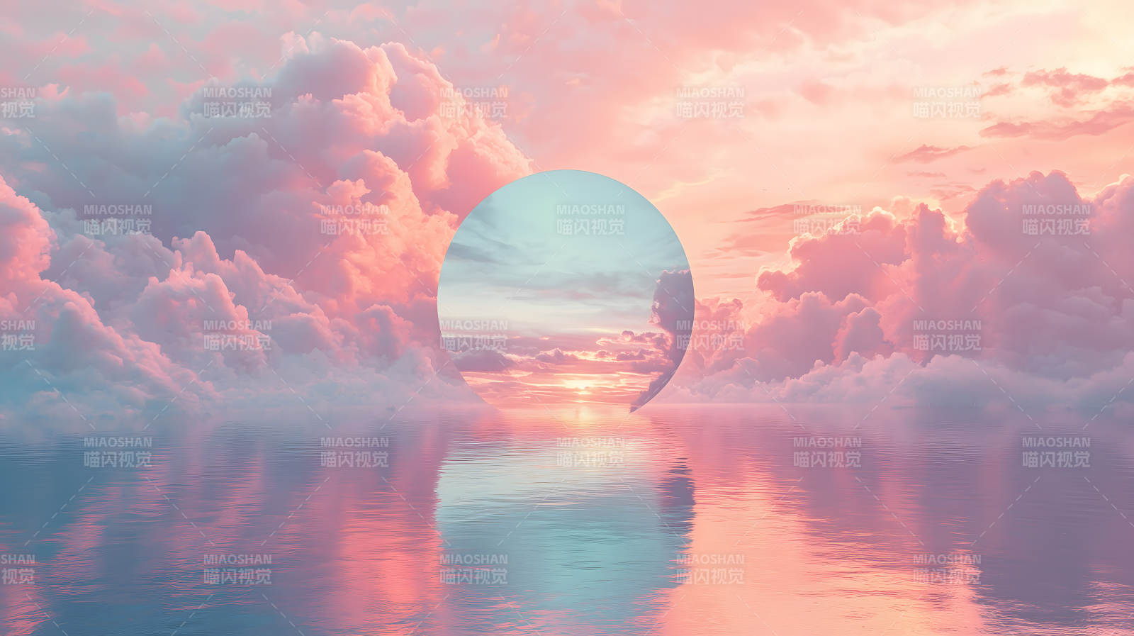 粉色云海的梦幻倒影图片