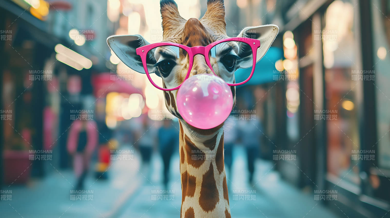 戴眼镜吹泡泡糖的长颈鹿图片