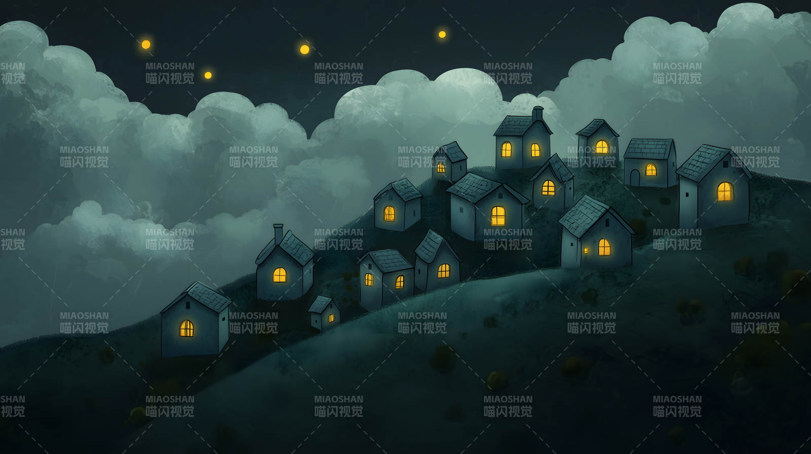 月夜下的童话村落图片